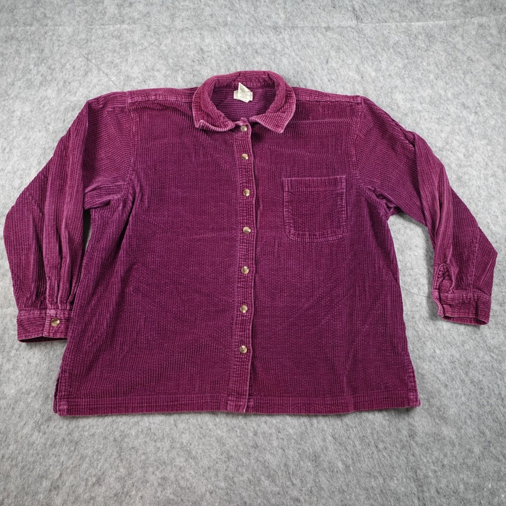 LL Bean Top Women Extra Large Petite‎ Purple Corduroy Button Down Long Sleeve